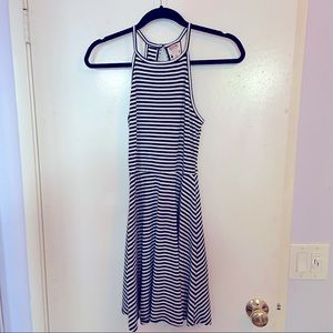 Black and white striped A-line dress